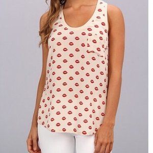 Joie Alicia Silk New Moon Micro Lipstick Kiss Print Racerback Tank Top XS